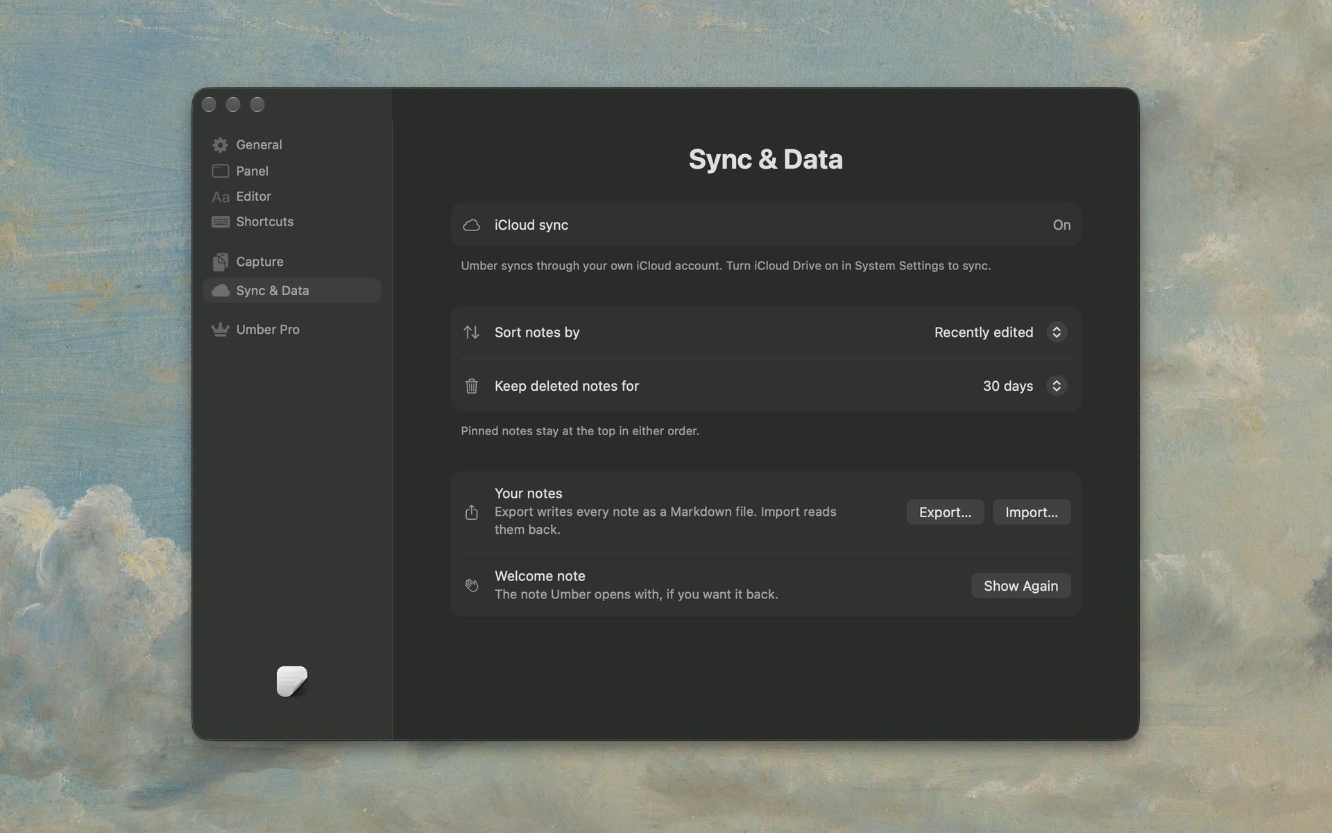 The same note open on two Macs, kept in sync through iCloud.